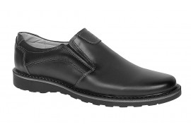 Pantofi barbati casual din piele naturala negru cu elasic - GKR480EN